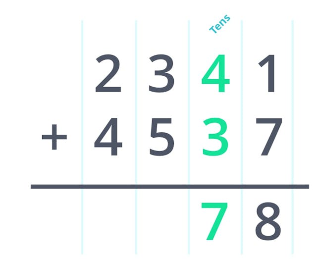 Column form addition adding tens digits.