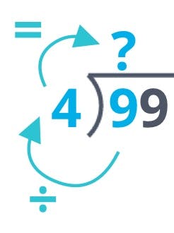 Long division 99 divided by 4 first step