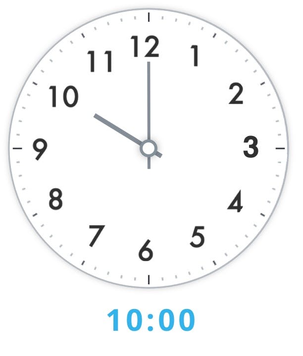 Analog clock showing 10:00