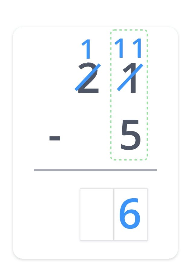 Regrouped 1 Ten into 10 Ones, making 11 Ones total.