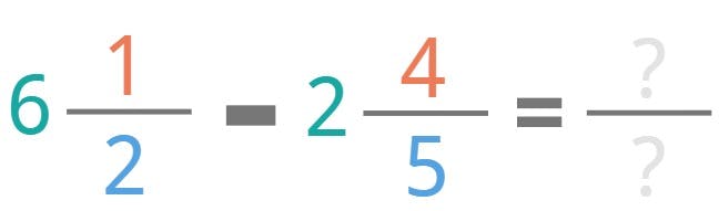 6 1/2 and 2 4/5 = ?