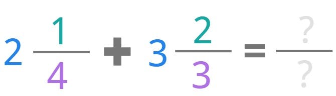 2 1/4 + 3 2/3 = ?