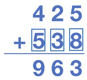 425 + 538 = 963