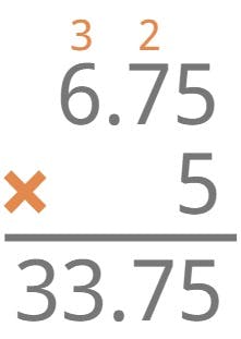 6.75 x 5 = 33.75