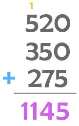 520 + 350 + 275 = 1145