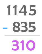 1145 - 835 = 310