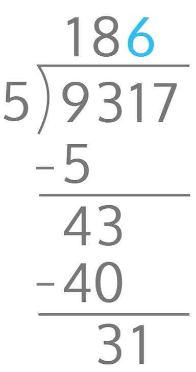 9317 ÷ 5 = ?