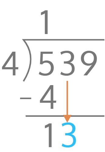 539 ÷ 4 = ?