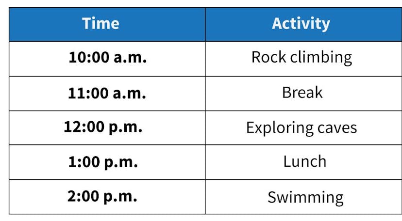 sample schedule