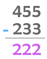 455 - 233 = 222