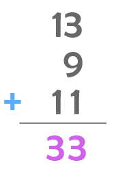 13 + 9 + 11 = 33